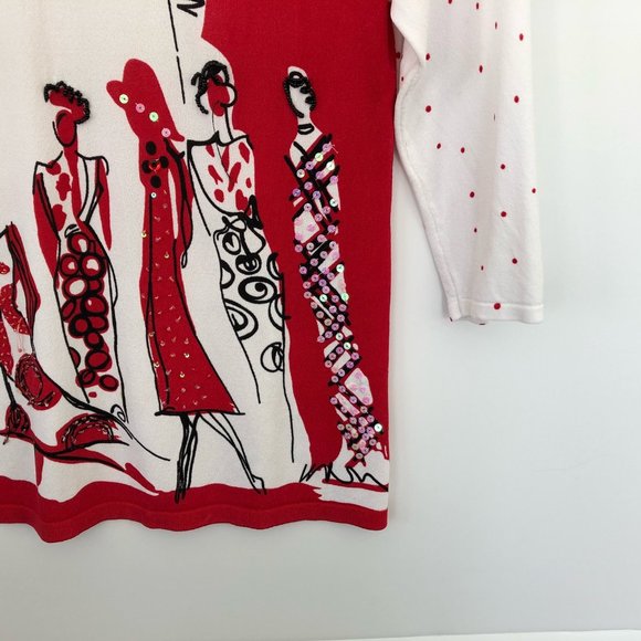 Beta's Choice Red/White Beaded Front 3/4-sleeve Top S - Picture 4 of 7